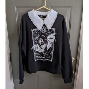 Dolls Kill The Grave Girls Nocturnal Bat Collar Goth Sweatshirt Black S/M